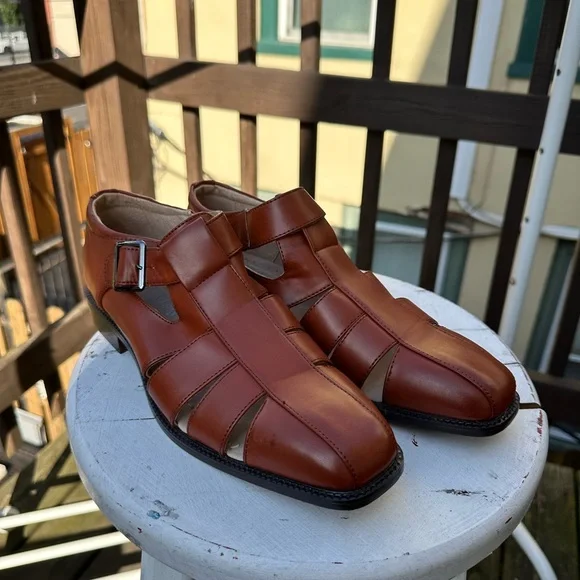 VTG Stacy Adams Mens Leather Fisherman Sandals Size 10.5 M Brown Woven‎ Buckle Stacy Adams | Shoes | Stacy Adams Calzada Fisherman Sandals  main image 2